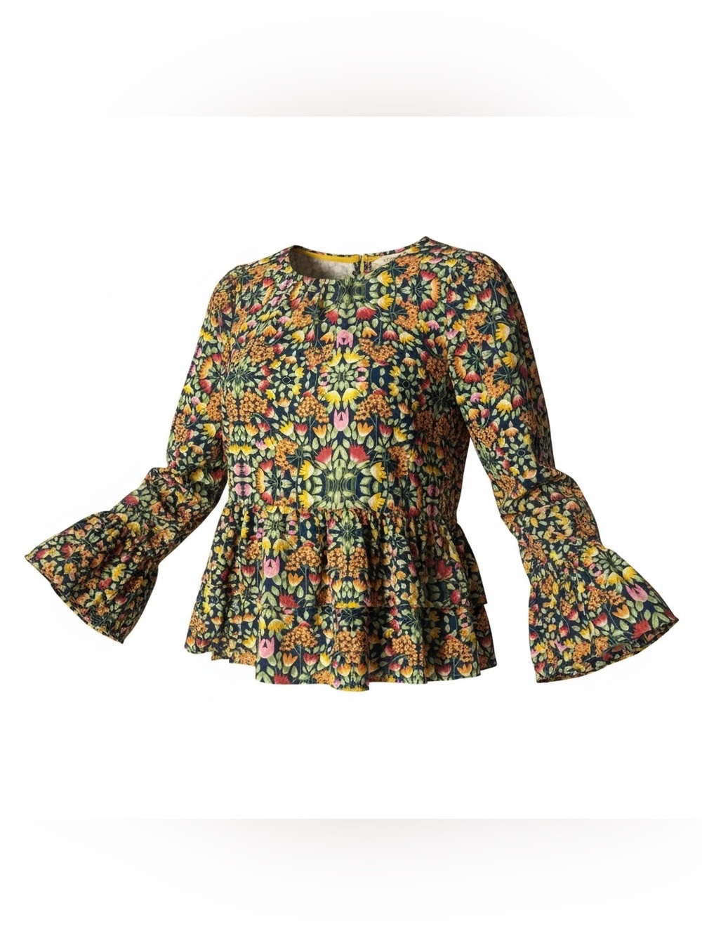 Matilda Jane Navy Floral Tiered Long Sleeve Dress with Pink & Yellow Accents